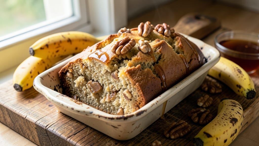All Natural Banana Bread Recipe: Moist Crumb With Walnut Swirls and No Refined Sugar